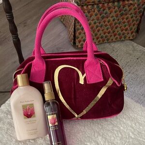 Victoria Secret’s Elegant Pink and Gold Cosmetic Bag with body splash and lotion